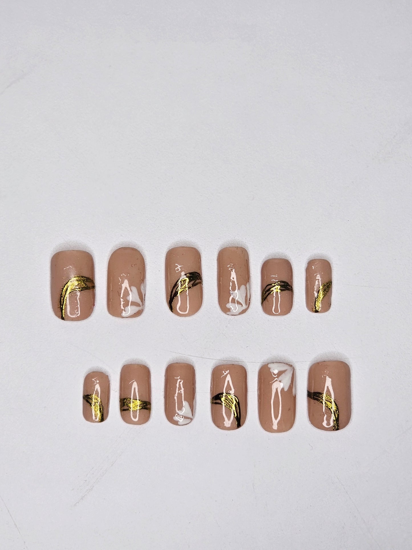 Nude Gold Floral Press-On Nails