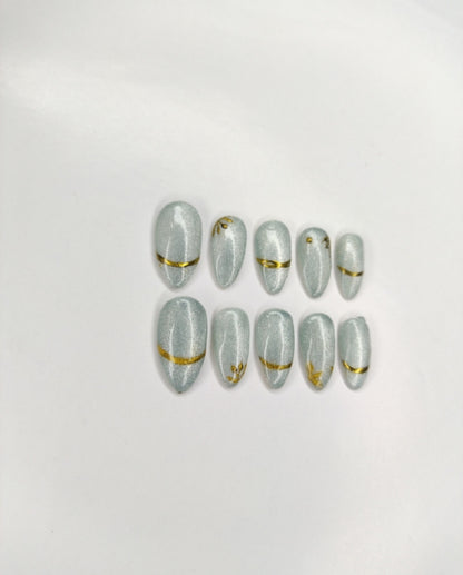 Sky blue cat eye press on nails
