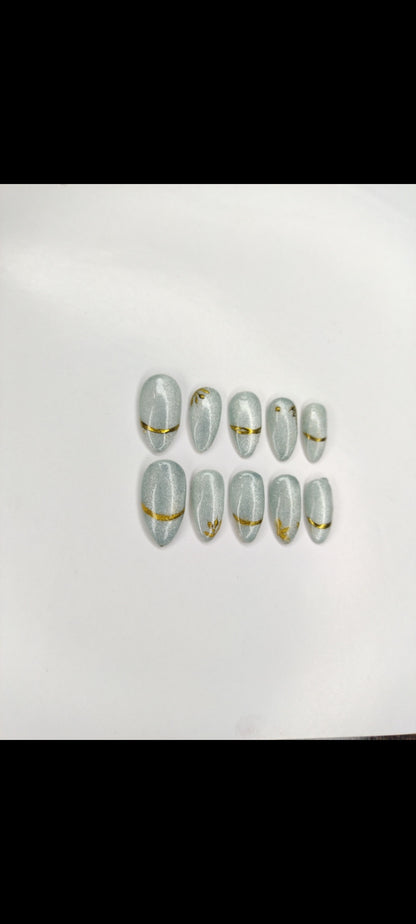 Sky blue cat eye press on nails