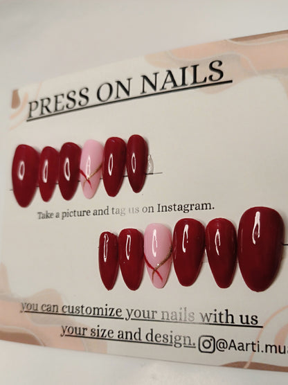 Classic Red & Blush Accent Press-On Nails