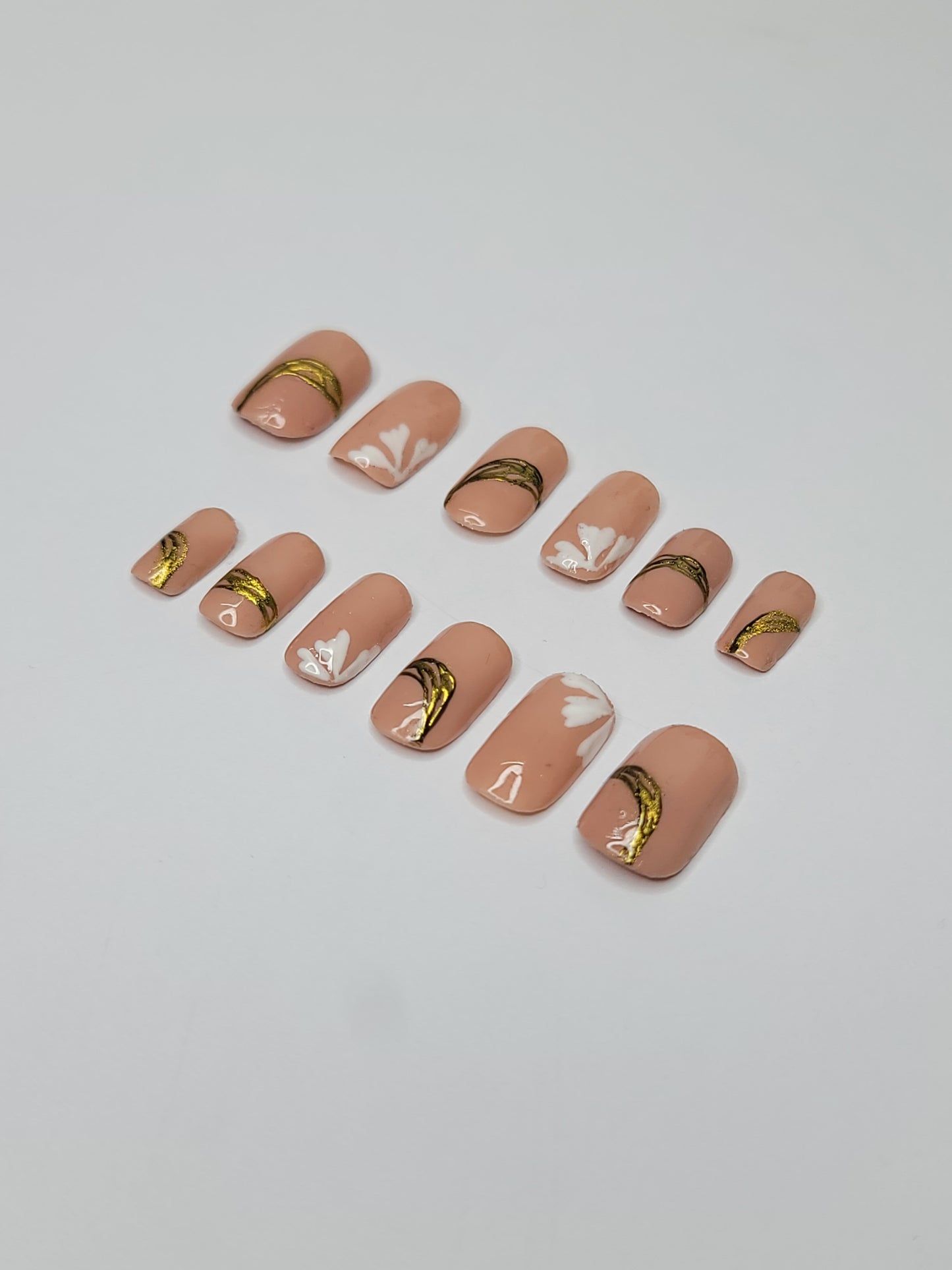 Nude Gold Floral Press-On Nails