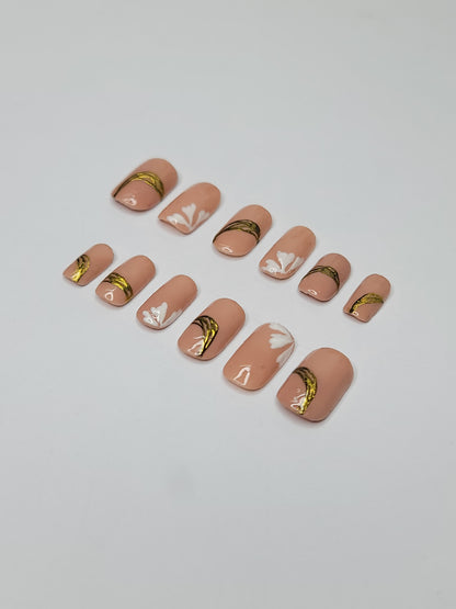 Nude Gold Floral Press-On Nails