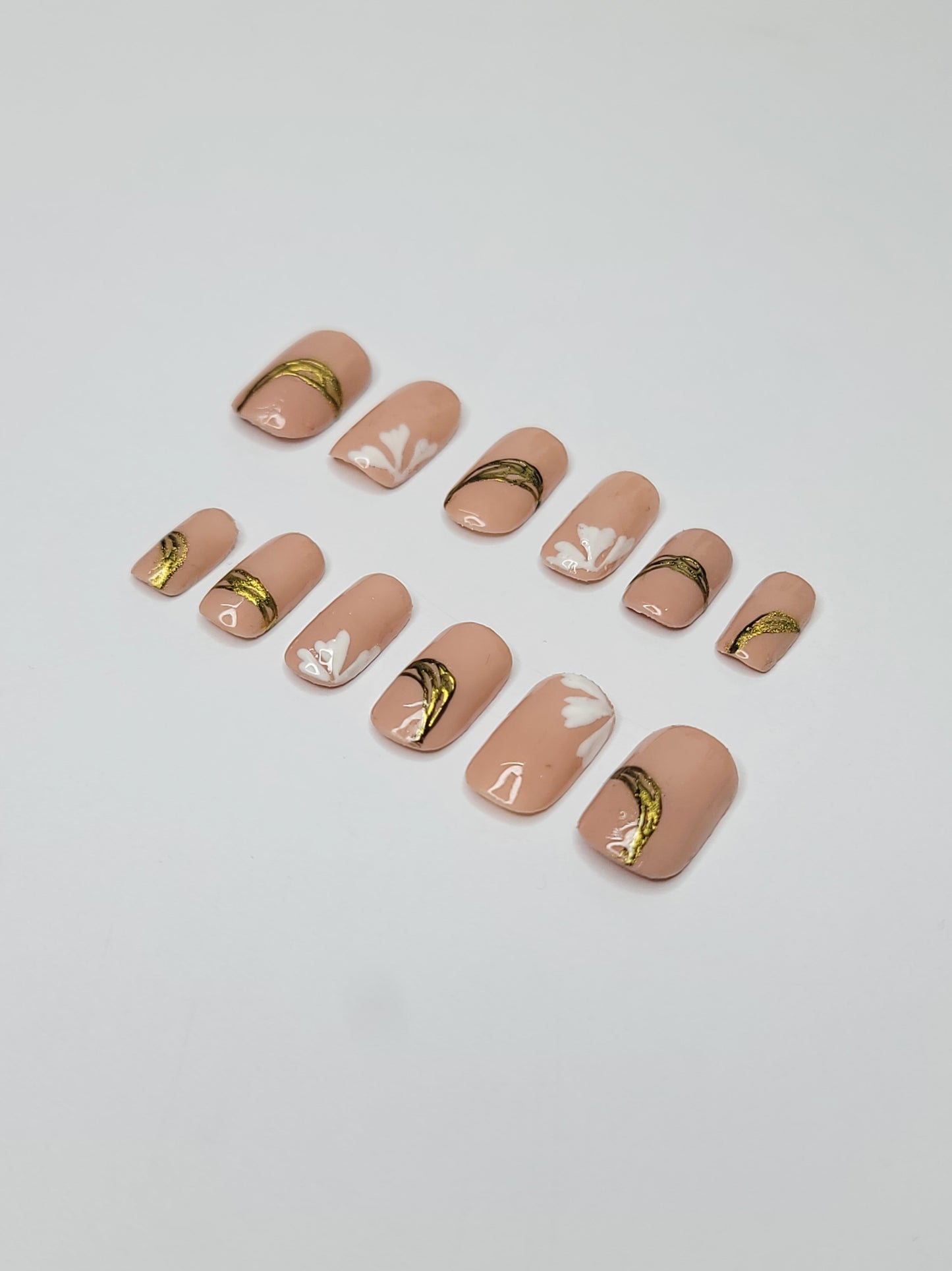 Nude Gold Floral Press-On Nails