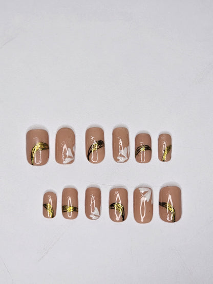 Nude Gold Floral Press-On Nails