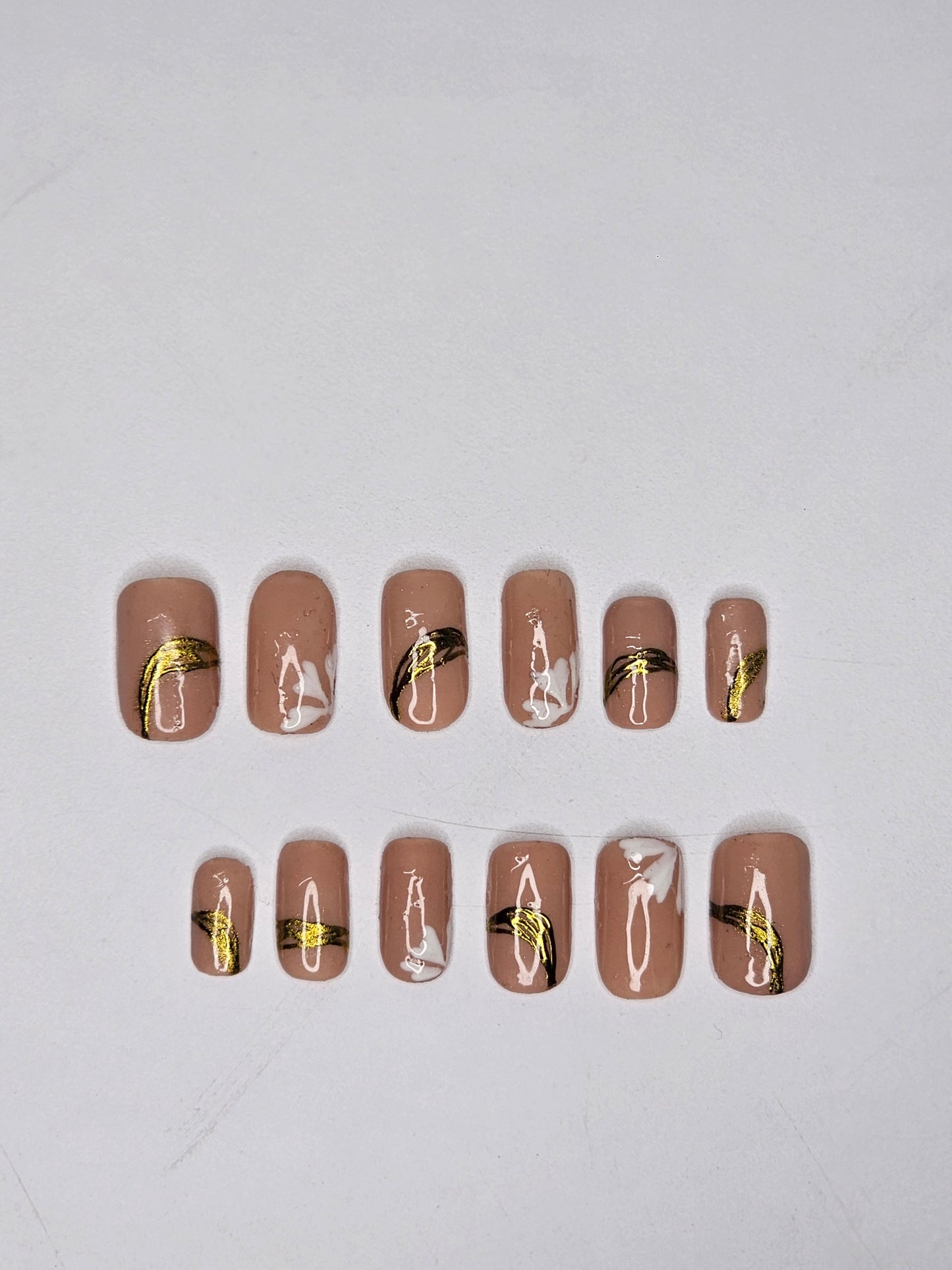 Nude Gold Floral Press-On Nails